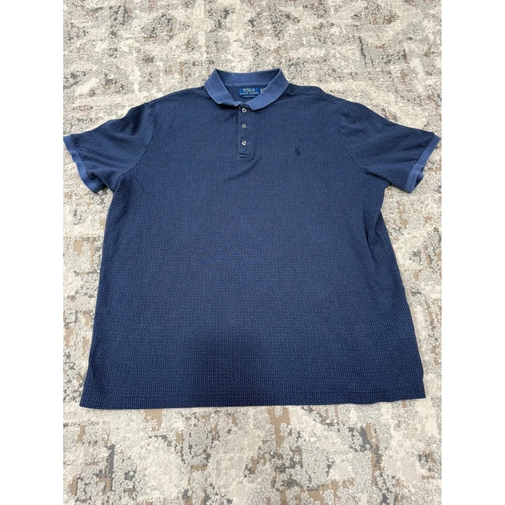 Polo Ralph‎ Lauren Mens XL Classic Navy Blue Textured Micro Pattern Polo Shirt
